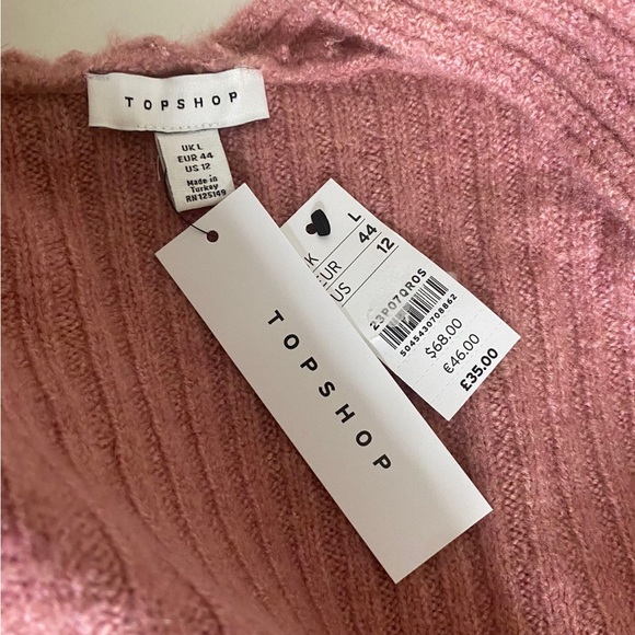 NWT Topshop Long Cardigan Sweater Slouchy Ribbed-Knit Pockets Pink Sz Large 12 - Picture 9 of 10